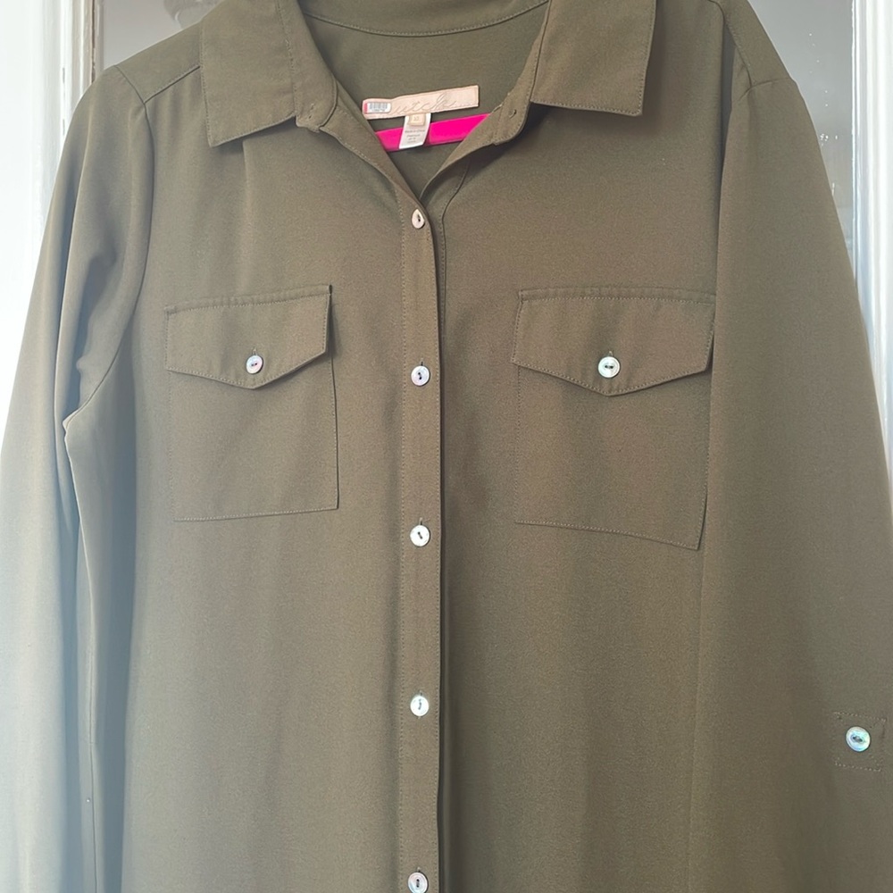 Anthropologie hutch olive green Cassidy collar side slit maxi shirt dress XL - Picture 4 of 11